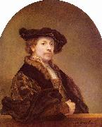 REMBRANDT Harmenszoon van Rijn wearing a costume in the style of over a century earlier. National Gallery Germany oil painting artist
